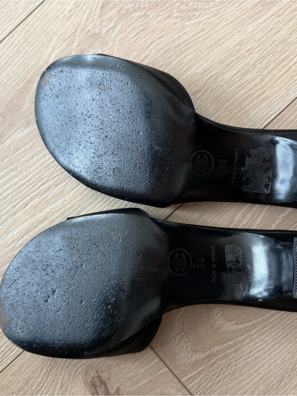 CHANEL Black Slide Sandals with Silver CC Logo - Picture 3 of 3